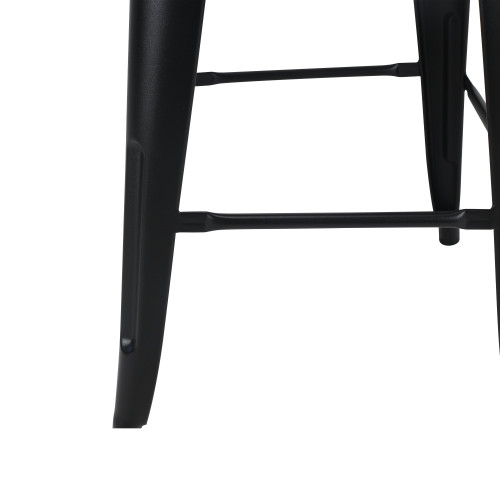 Tabouret de bar en métal noir mat style industriel et assise en bois foncé - Hauteur 66 cm