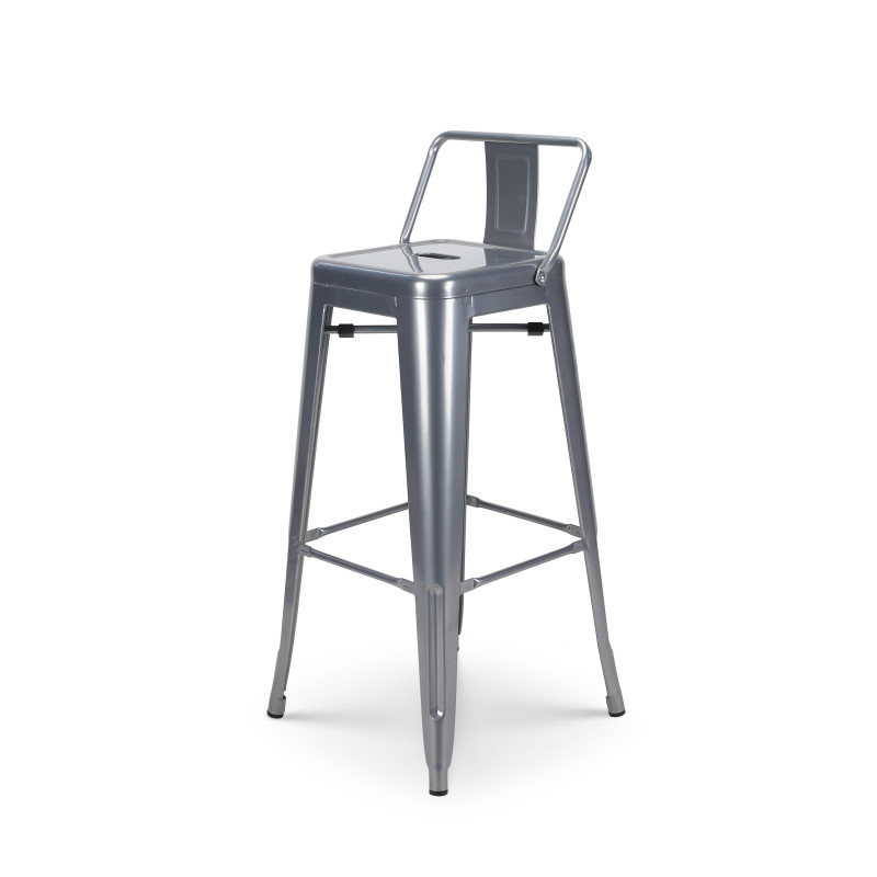 Tabouret de bar en métal silver avec dossier - Hauteur 76 cm