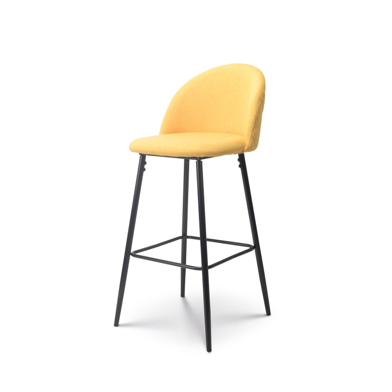 Tabouret de bar jaune LILI rembourré et pieds en métal noir