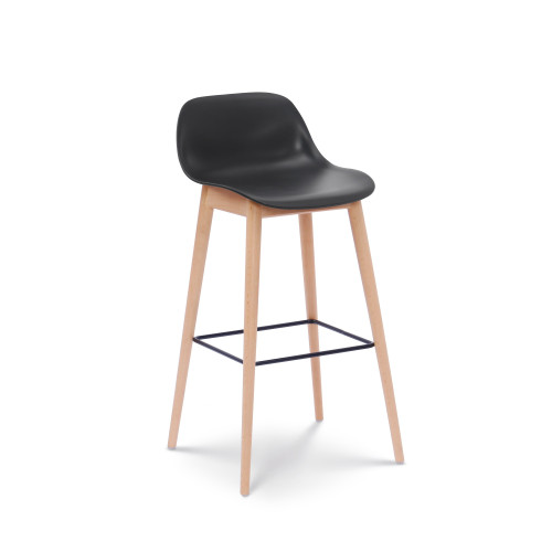 Tabouret de bar noir style scandinave avec pieds en bois naturel - Hauteur 66 cm