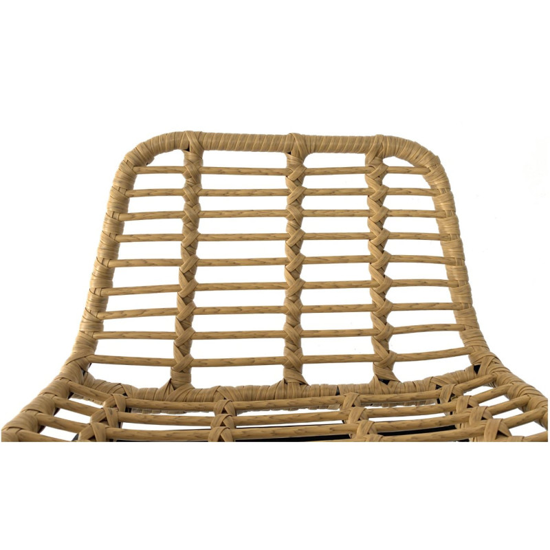 Tabouret de bar style nature aspect rotin en résine tressée et pieds en métal noir - Hauteur 72cm