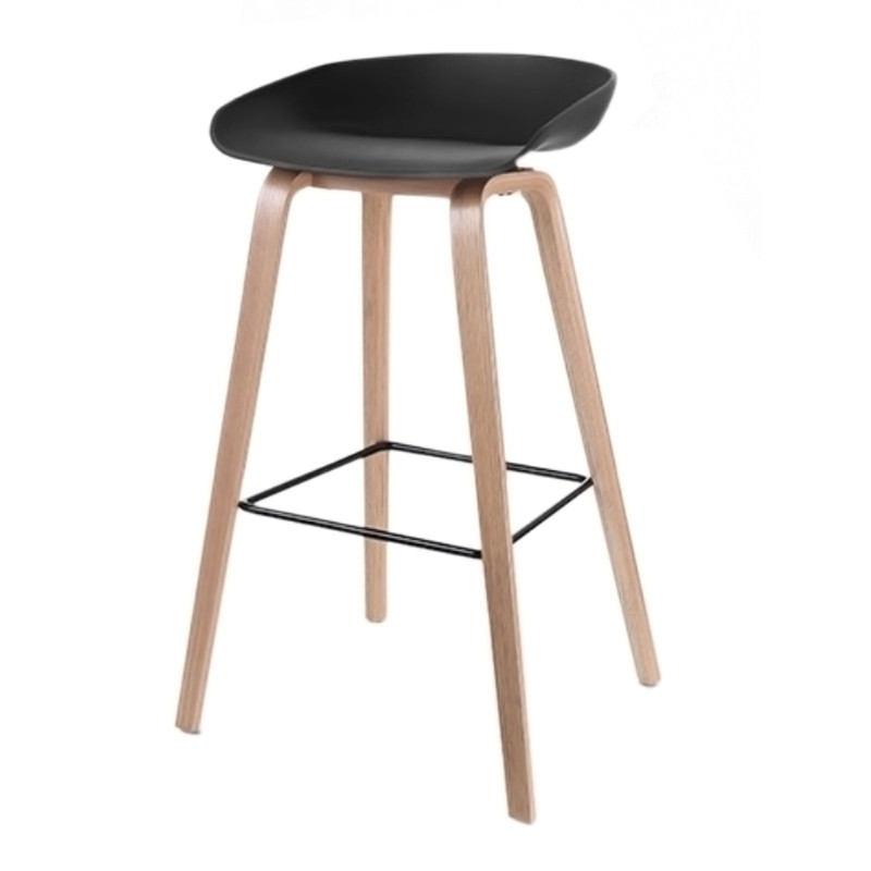 Tabouret scandinave noir en résine et pieds en bois naturel - Hauteur 66 cm