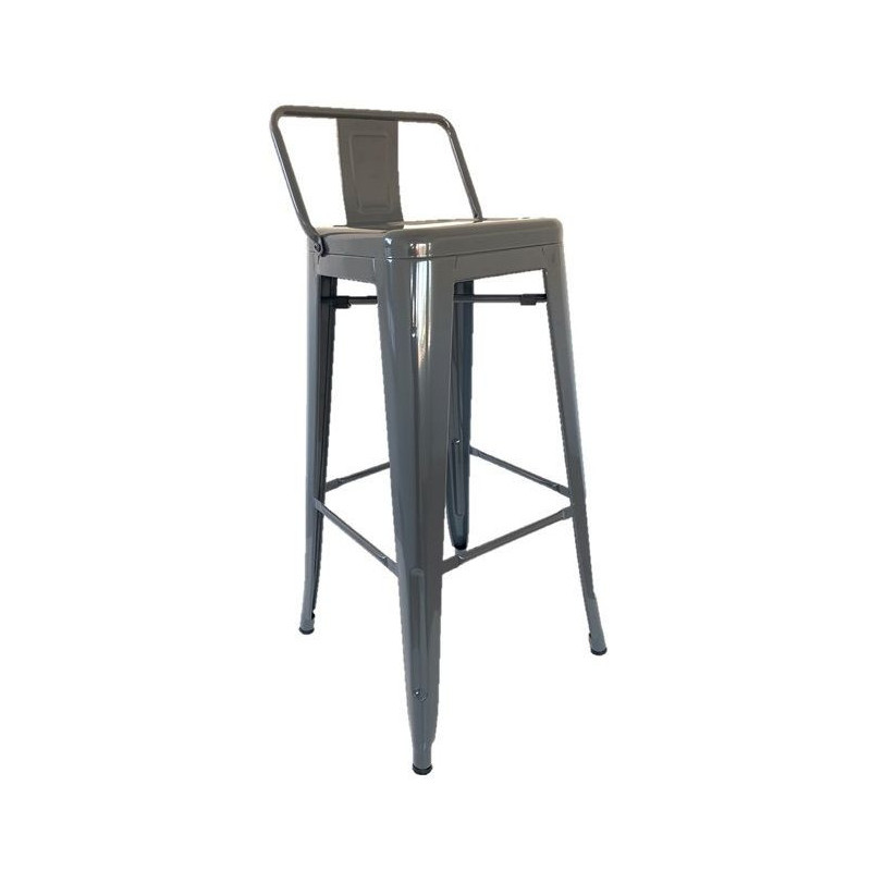 Tabourets de bar moyen style industriel en métal gris hauteur d'assise 66cm avec petit dossier