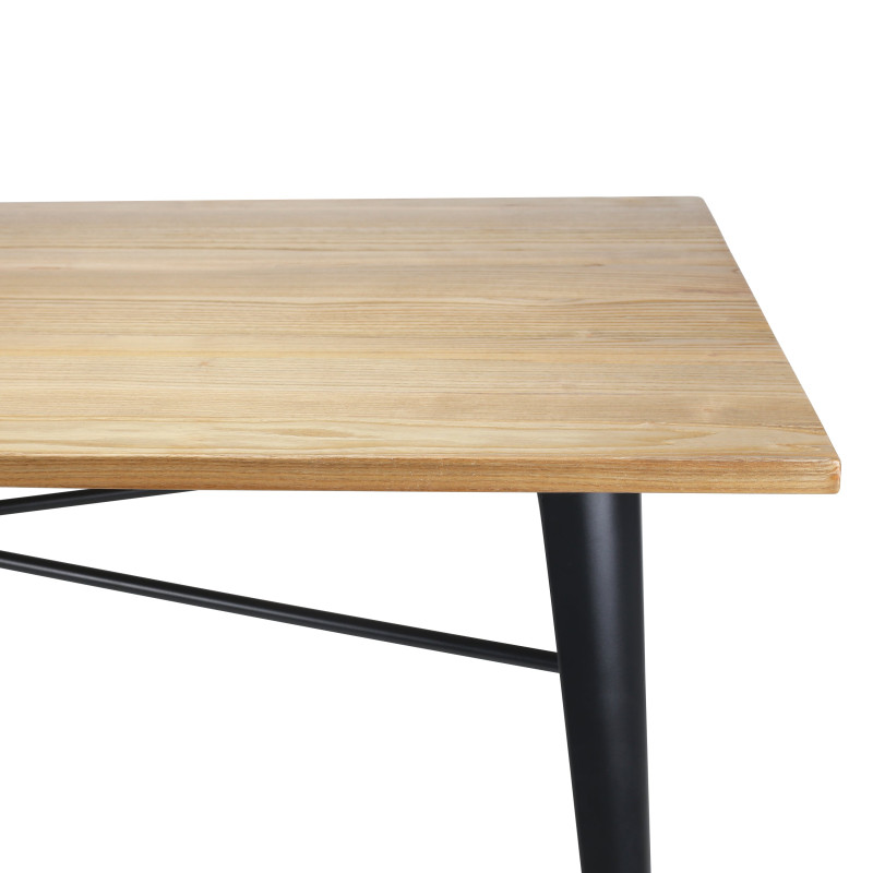 Table Factory 160 x 80 cm en métal noir mat et plateau en bois clair 