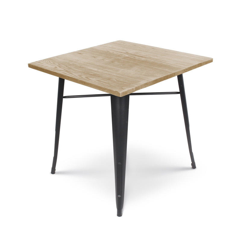 Table style industriel en métal noir mat et bois clair - 80x80 cm 