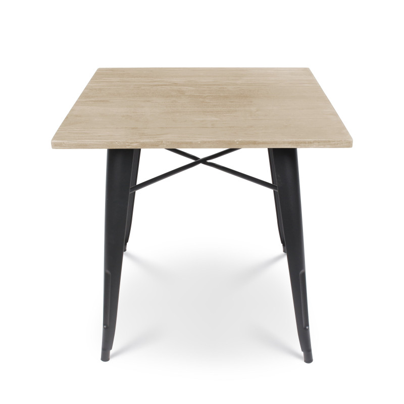 Table style industriel en métal noir mat et bois clair - 80x80 cm 