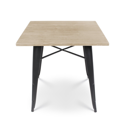 Table style industriel en métal noir mat et bois clair - 80x80 cm 