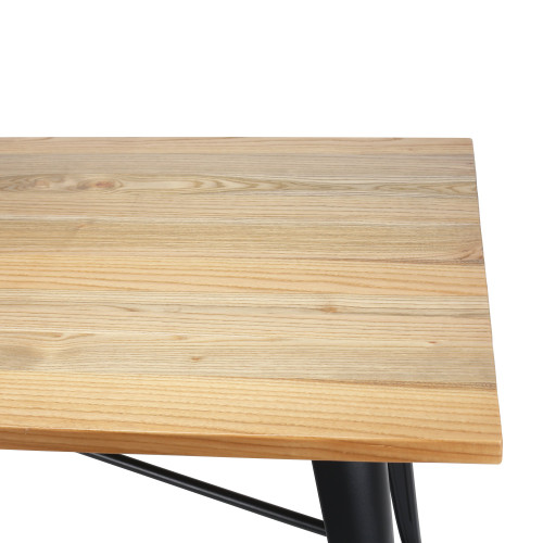 Table style industriel en métal noir mat et bois clair - 80x80 cm 