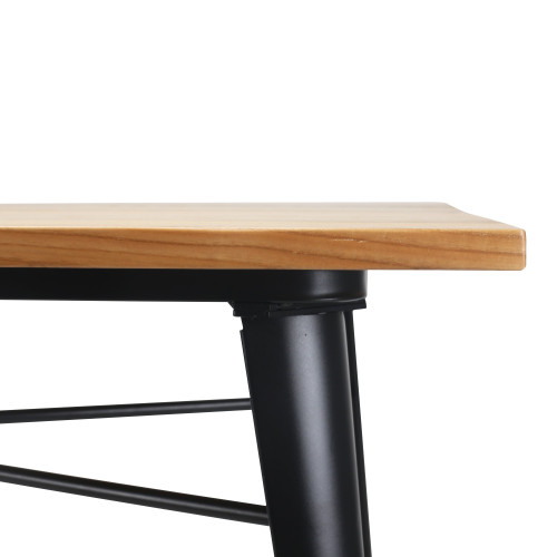 Table style industriel en métal noir mat et bois clair - 80x80 cm 
