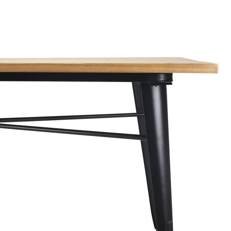 Table style industriel en métal noir mat et bois clair - 80x80 cm 