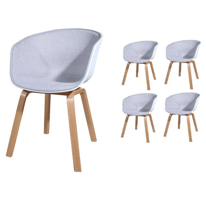 Lot de 4 chaises scandinaves très confortables avec coque en résine blanche 