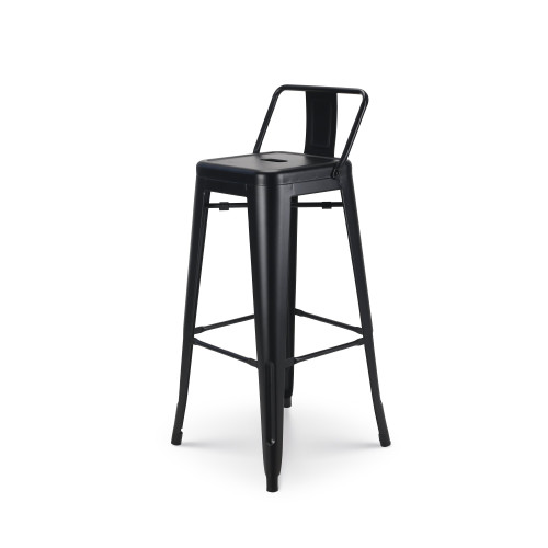 Lot de 4 tabourets de bar en métal noir mat style industriel - Avec dossier - Hauteur 76 cm 
