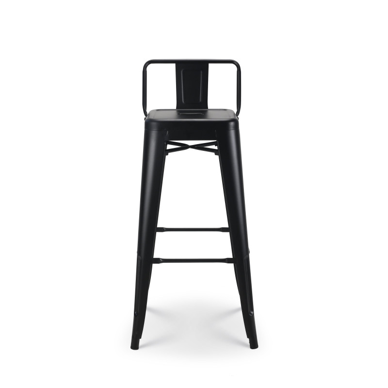 Lot de 4 tabourets de bar en métal noir mat style industriel - Avec dossier - Hauteur 76 cm 