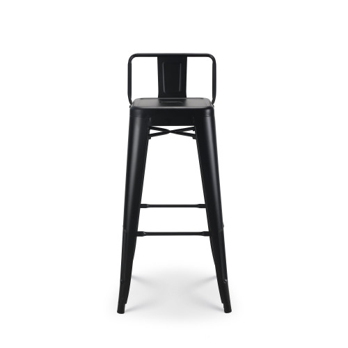 Lot de 4 tabourets de bar en métal noir mat style industriel - Avec dossier - Hauteur 76 cm 