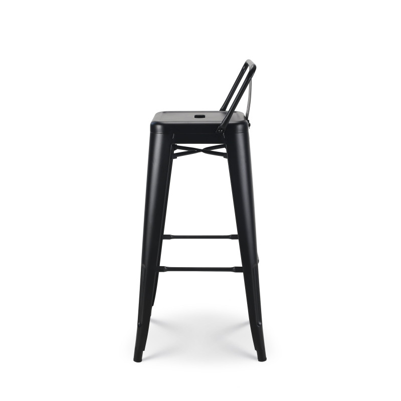 Lot de 4 tabourets de bar en métal noir mat style industriel - Avec dossier - Hauteur 76 cm 