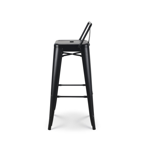 Lot de 4 tabourets de bar en métal noir mat style industriel - Avec dossier - Hauteur 76 cm 