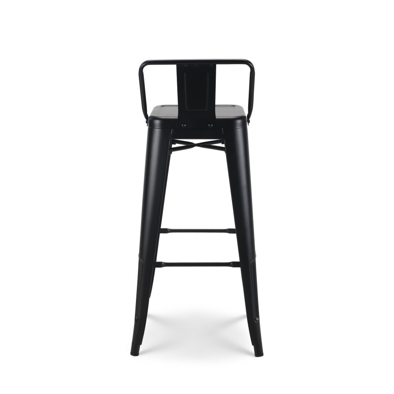 Lot de 4 tabourets de bar en métal noir mat style industriel - Avec dossier - Hauteur 76 cm 