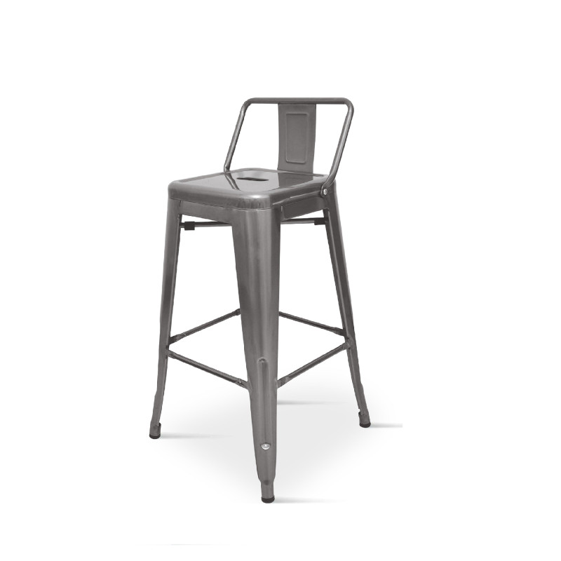Lot de 4 tabourets de bar en métal brut aspect galvanisé style industriel - Avec dossier - Hauteur 76 cm 