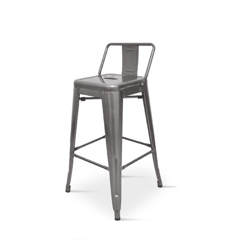 Lot de 4 tabourets de bar en métal brut aspect galvanisé style industriel - Avec dossier - Hauteur 76 cm 