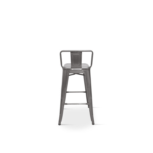 Lot de 4 tabourets de bar en métal brut aspect galvanisé style industriel - Avec dossier - Hauteur 76 cm 