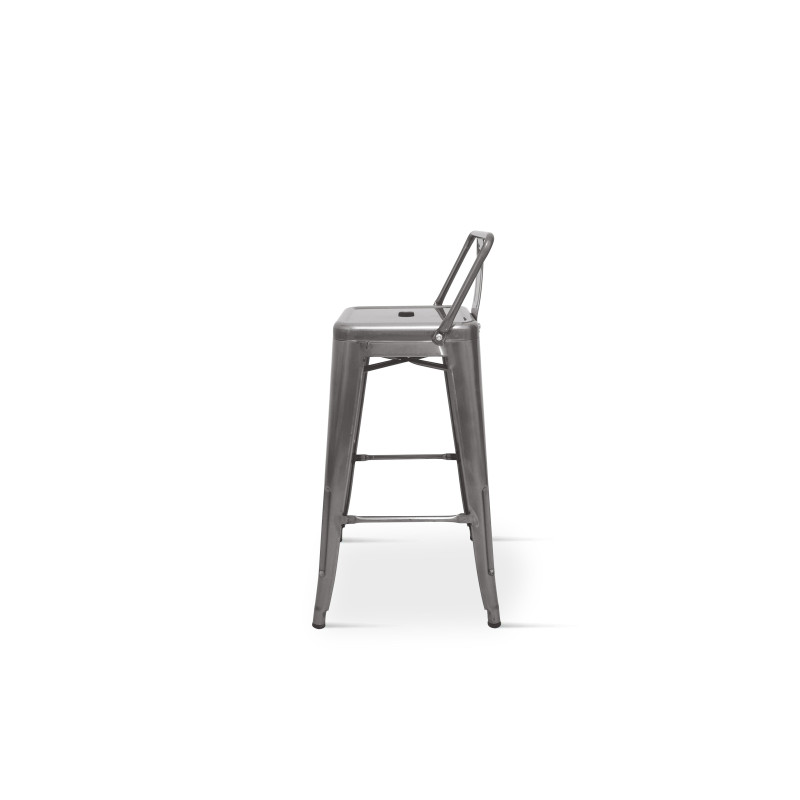 Lot de 4 tabourets de bar en métal brut aspect galvanisé style industriel - Avec dossier - Hauteur 76 cm 