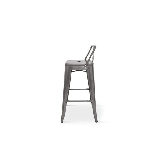 Lot de 4 tabourets de bar en métal brut aspect galvanisé style industriel - Avec dossier - Hauteur 76 cm 