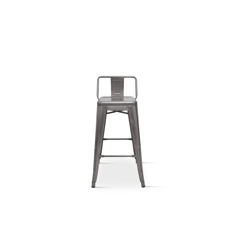 Lot de 4 tabourets de bar en métal brut aspect galvanisé style industriel - Avec dossier - Hauteur 76 cm 