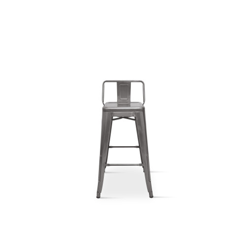 Lot de 4 tabourets de bar en métal brut aspect galvanisé style industriel - Avec dossier - Hauteur 76 cm 