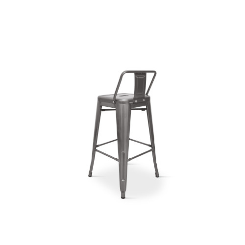 Lot de 4 tabourets de bar en métal brut aspect galvanisé style industriel - Avec dossier - Hauteur 76 cm 