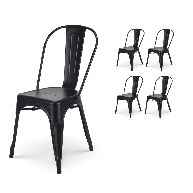 Lot de 4 chaises en métal noir mat - Style industriel 