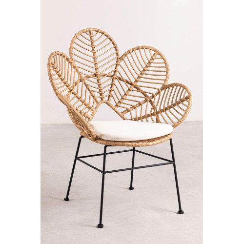 Fauteuil confortable aspect rotin naturel