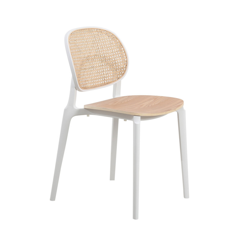 Chaise KOSMI : Structure Blanche, Assise Bois et Cannage Naturel