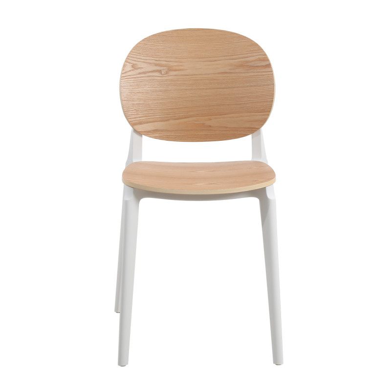 Chaise KOSMI - Structure blanche et dossier en bois naturel pour un style épuré