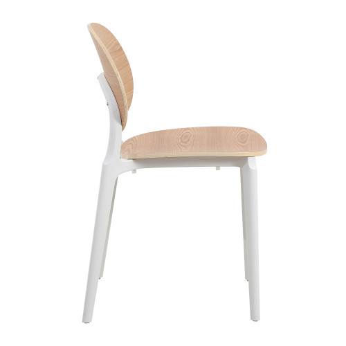 Chaise KOSMI - Structure blanche et dossier en bois naturel pour un style épuré
