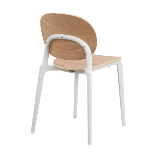 Chaise KOSMI - Structure blanche et dossier en bois naturel pour un style épuré