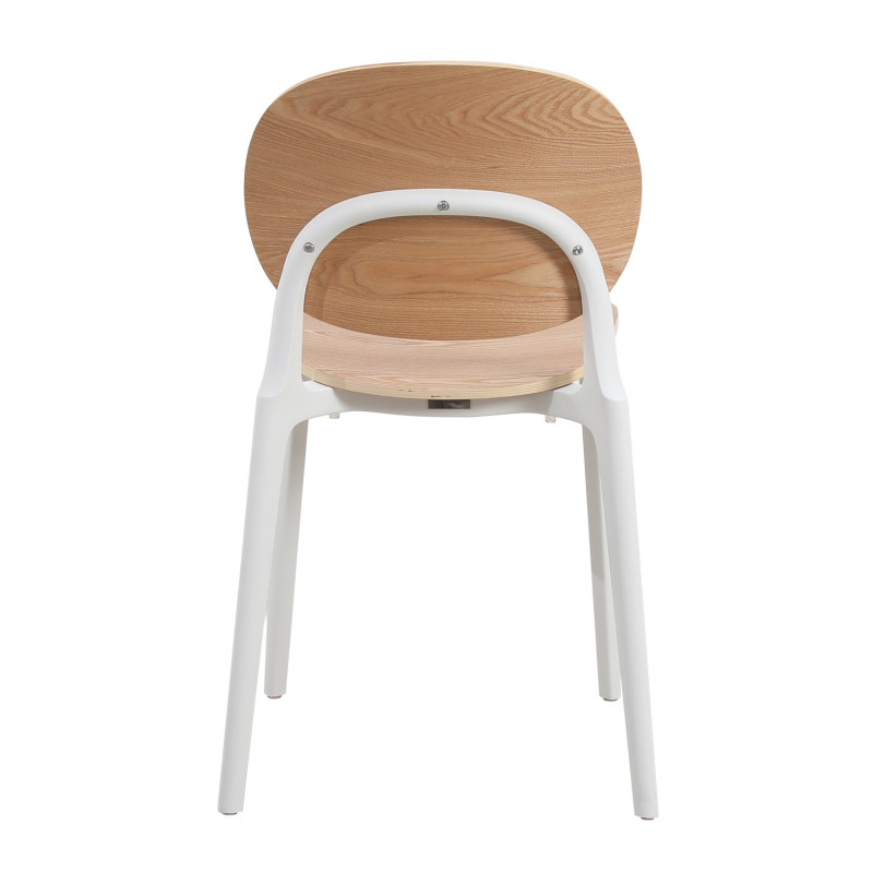 Chaise KOSMI - Structure blanche et dossier en bois naturel pour un style épuré