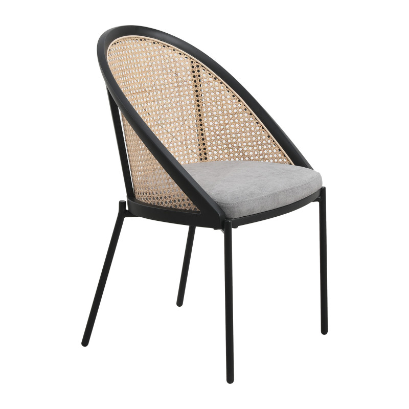 Fauteuil confortable KOSMI : Structure Noire, Assise Bois et Cannage Naturel