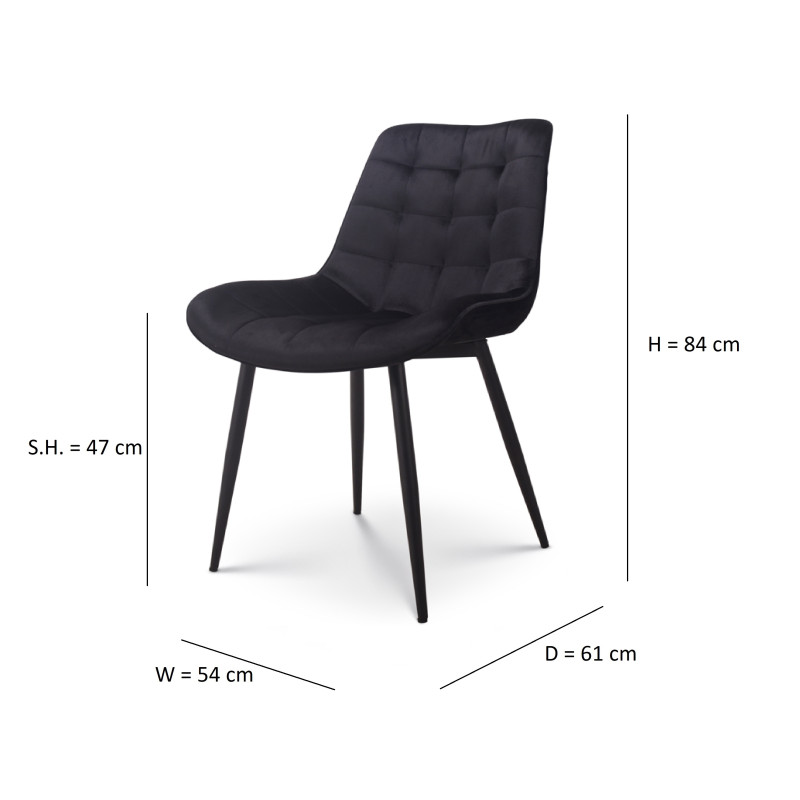 Kosmi - Chaise de salle à manger en velours noir – Assise rembourrée