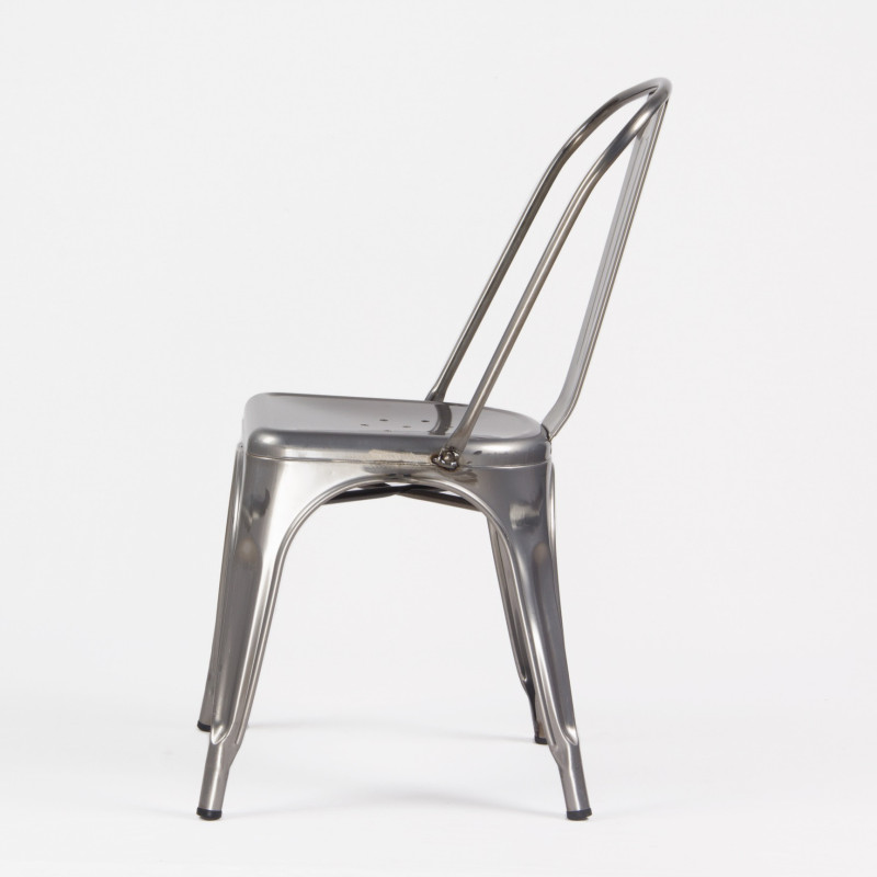 KOSMI - Lot de 4 chaises en métal brut aspect galvanisé
