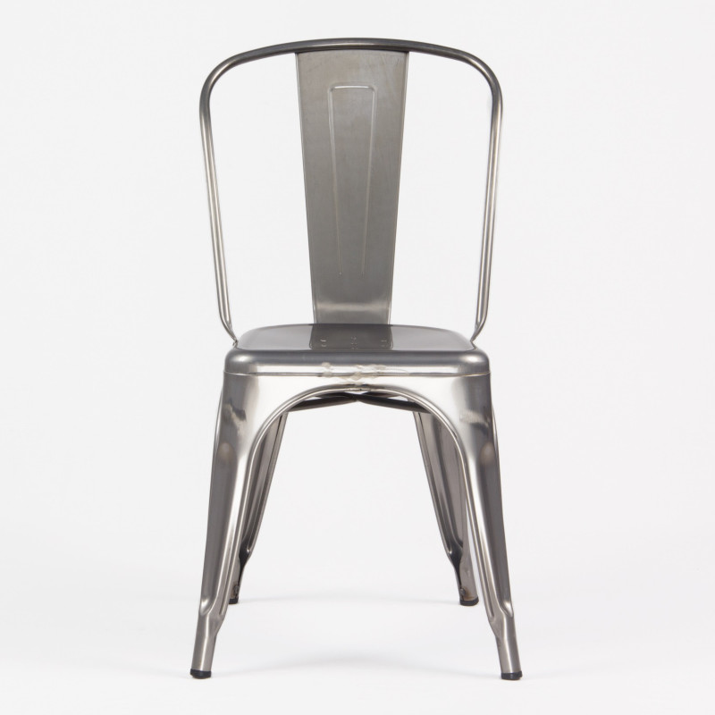 KOSMI - Lot de 4 chaises en métal brut aspect galvanisé