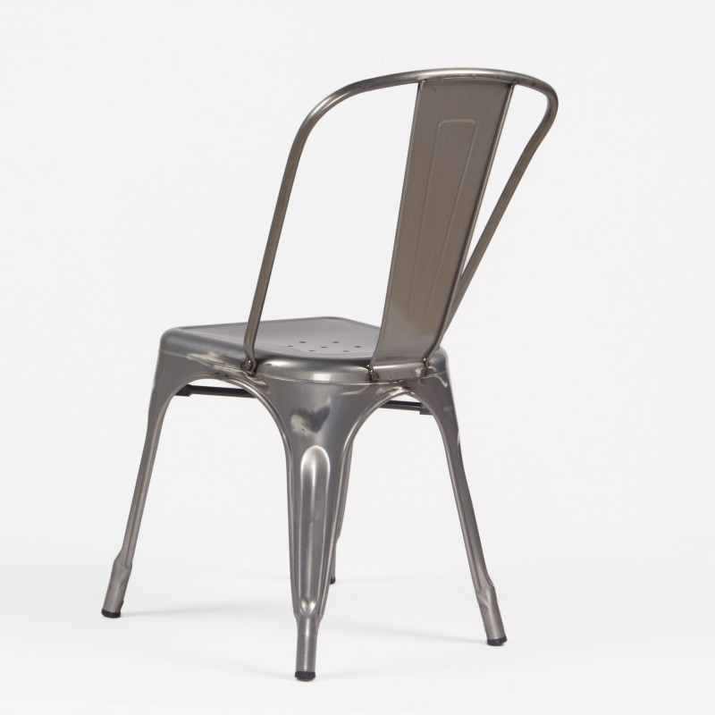 KOSMI - Lot de 4 chaises en métal brut aspect galvanisé