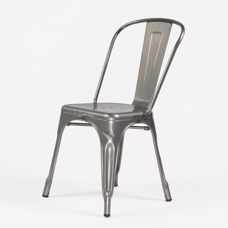 KOSMI - Lot de 4 chaises en métal brut aspect galvanisé