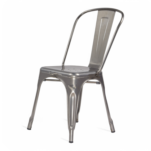 KOSMI - Lot de 4 chaises en métal brut aspect galvanisé