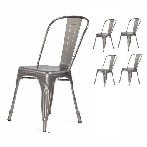 Lot de 4 chaises en métal brut aspect galvanisé - Style industriel
