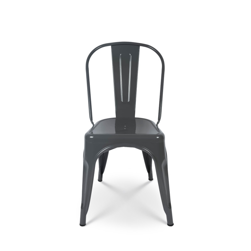 KOSMI - Lot de 4 Chaises Grises en métal Style Industriel Factory
