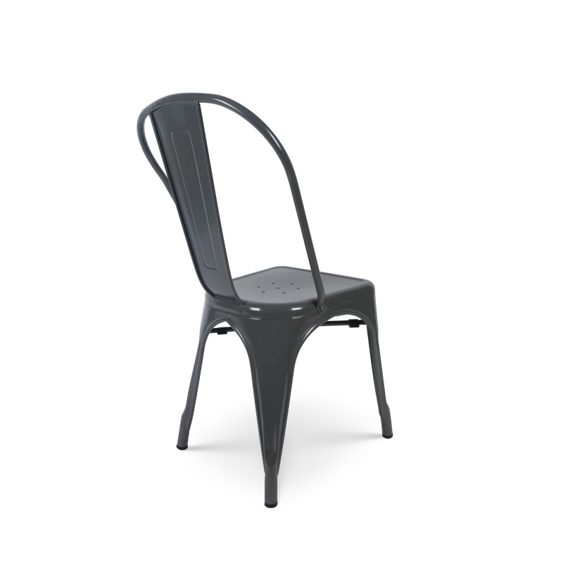 KOSMI - Lot de 4 Chaises Grises en métal Style Industriel Factory