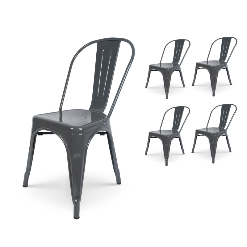 KOSMI - Lot de 4 Chaises Grises en métal Style Industriel Factory