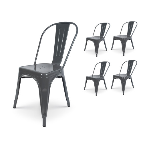 KOSMI - Lot de 4 Chaises Grises en métal Style Industriel Factory