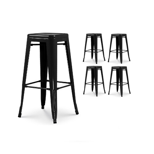 KOSMI - Lot de 4 tabourets de bar en métal noir brillant - Hauteur 76cm