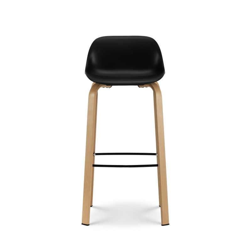 Lot de 2 tabourets de bar noir style scandinave avec pieds effet bois en métal - Hauteur 76cm